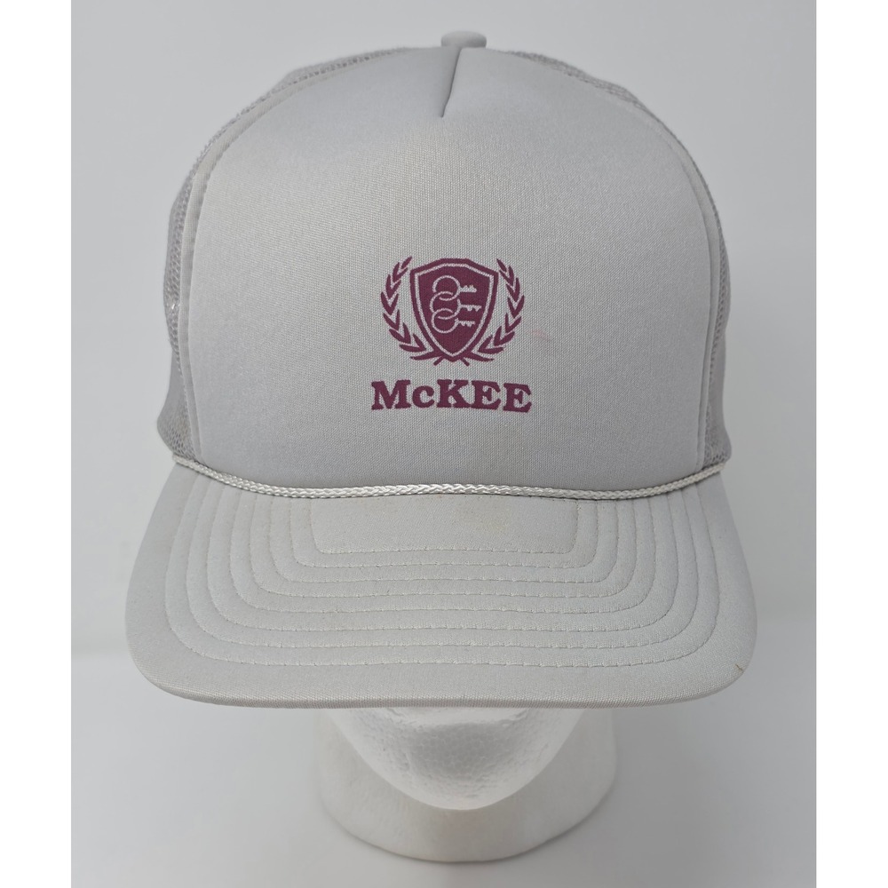 Vintage McKee San Sun Trucker Hat Gray Crest Logo Mesh Rope Snapback Cap